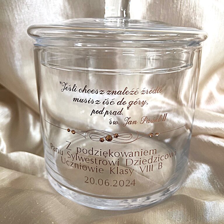 szklana bombonierka personalizowa prezent dla nauczyciela